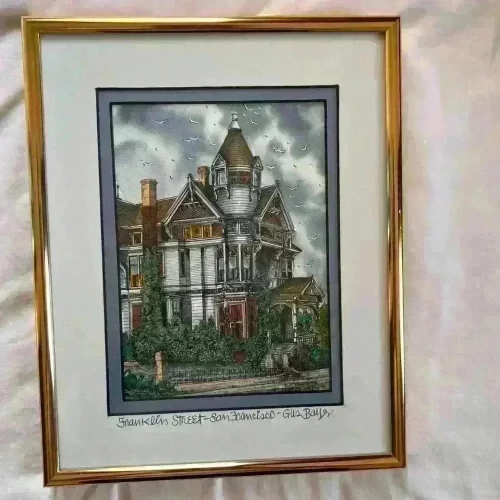 Gus Bayz Signed Print- Framed and Matted- Franklin Street San Francisco